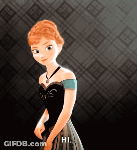 Anna From Frozen Is Standing In Front Of A Checkered Background And Says Hi GIF