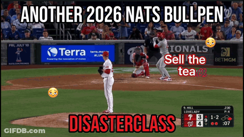 Another 2026 Nats Bullpen Disasterclass Is Written On A Baseball Field GIF