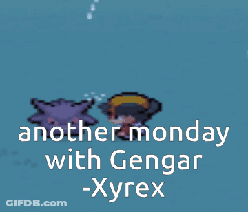 Another Monday With Gengar -Xyrex Is Written On A Blue Background GIF