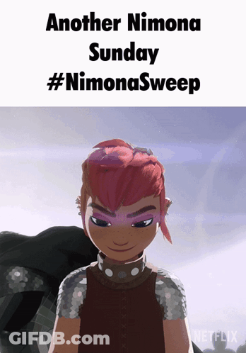 Another Nimona Sunday #Nimonasweep Poster With A Girl With Pink Hair GIF