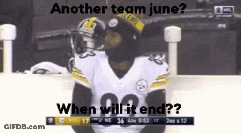 Another Team June ? When Will It End ? Is Written On A Football Player 'S Face GIF