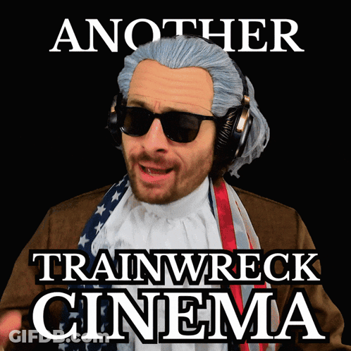 Another Trainwreck Cinema Poster With A Man In A Costume GIF