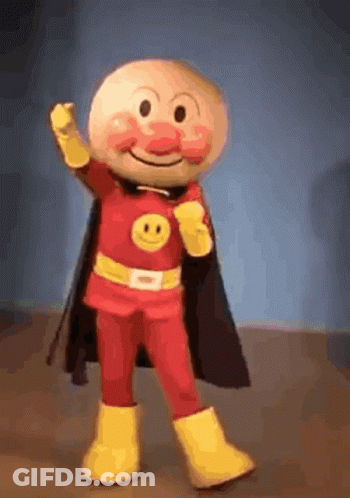 Anpanman Mascot Waving Fist On Stage GIF
