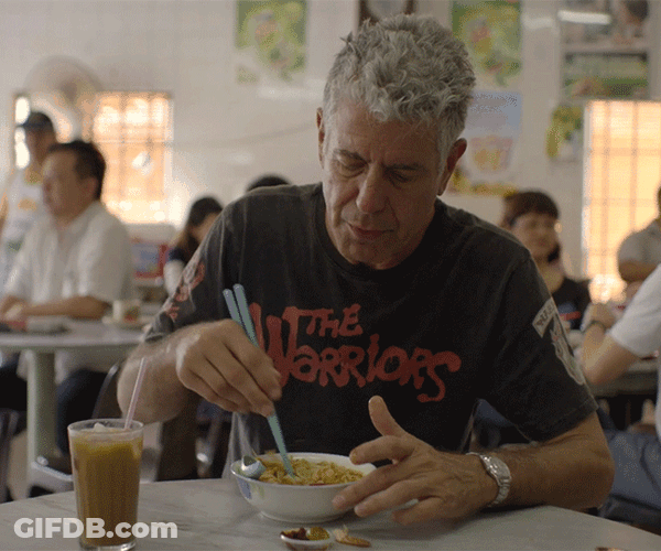Anthony Bourdain Mixing His Noodles GIF