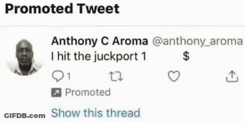Anthony C Aroma Tweeted That He Hit The Jackport 1 Dollar Bill GIF