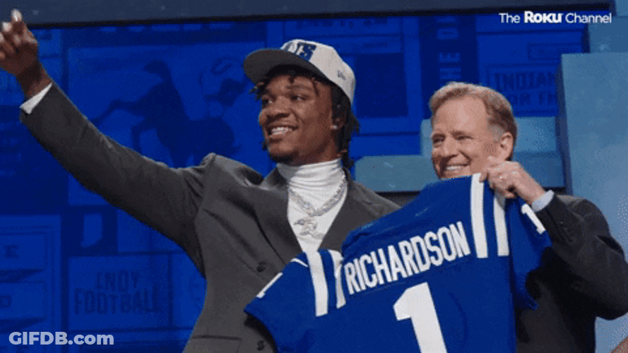 Anthony Richardson Posing Beside Roger Goodell GIF