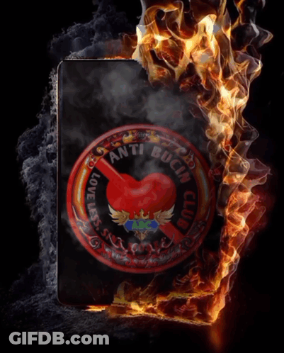 Anti Bugun Club Logo Surrounded By Flames And Smoke GIF