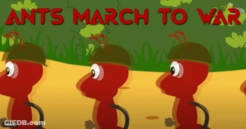 Ants Marching To War On Green Background GIF