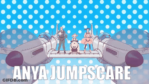 Anya Jumpscare Blue And White Polka Dot Poster GIF