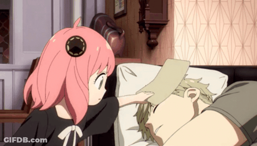 Anya Tapping Sleeping Loid Forger GIF