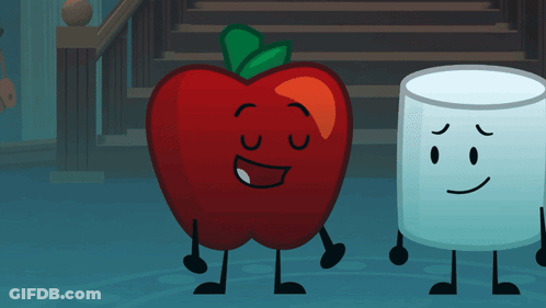 Apple And Marshmallow Standing Smiling GIF