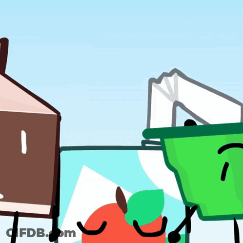 Apple And Trash Can With Faces GIF