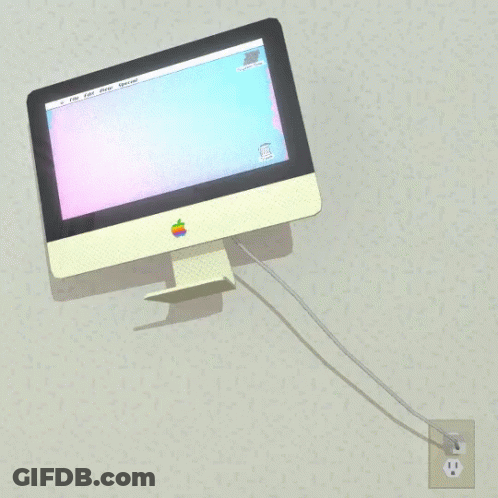 Apple Computer Plugged Into Wall Outlet GIF