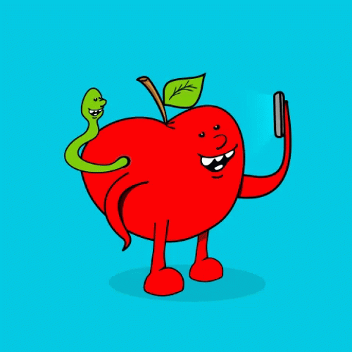 Apple Selfie With Worm GIF