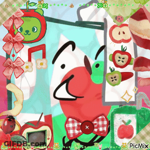 Apple With Bow Tie Among Apples GIF