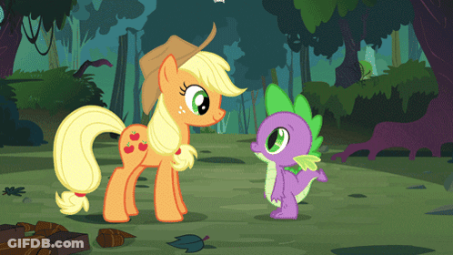 Applejack Standing Next To Purple Dragon GIF