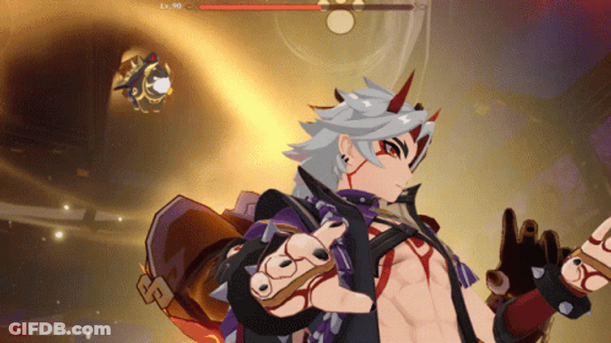 Arataki Itto Releasing Ushi Genshin Impact GIF