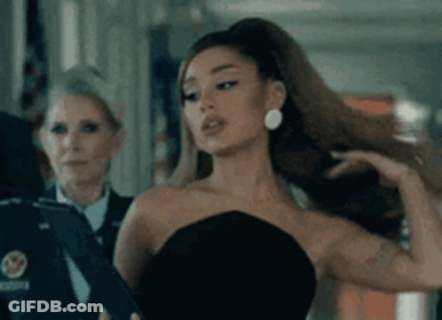 Ariana Grande Black Strapless Dress Ponytail Earrings GIF