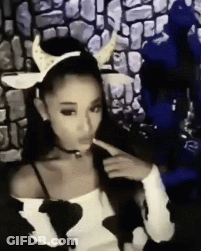 Ariana Grande Cow Costume With Horns Choker GIF