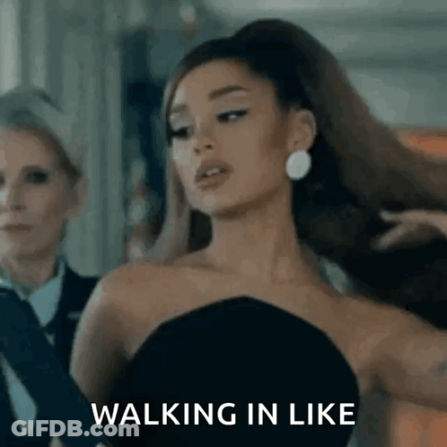 Ariana Grande In Black Dress Walking GIF