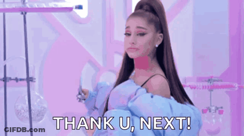 Ariana Grande In Blue Jacket And Ponytail Saying Thank You Next GIF