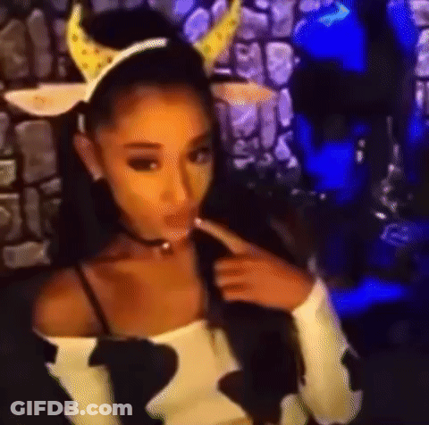 Ariana Grande In Cow Costume With Horns Making Funny Face GIF