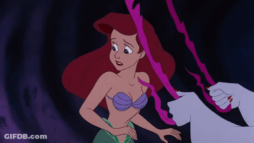 Ariel From The Little Mermaid Is Tied To A Purple Ribbon By Ursula GIF