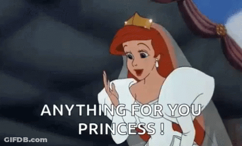 Ariel From The Little Mermaid Is Wearing A Wedding Dress And Tiara And Saying `` Anything For You Princess '' . GIF