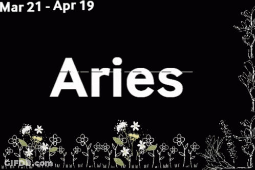 Aries Word With White Flowers On Black GIF