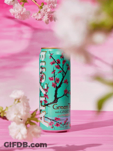 Arizona Green Tea Can With Ginseng And Honey On Pink Table GIF