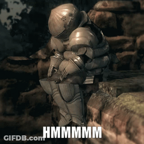 Armored Knight Sitting On Rock Hmmmm GIF