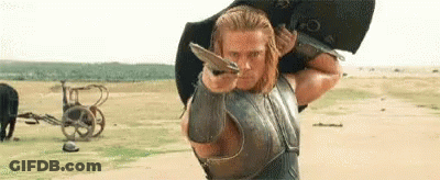 Armored Man Carrying Shield And Sword On Back GIF
