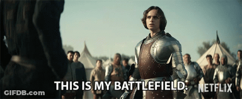 Armored Man Tells Group This Is My Battlefield GIF