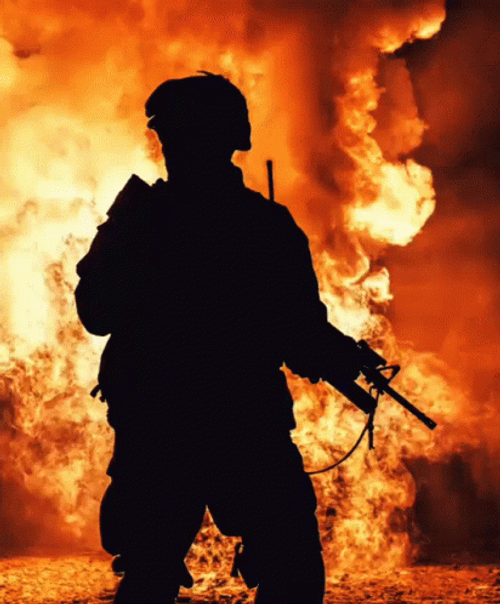 Army Soldier Burning Fire GIF