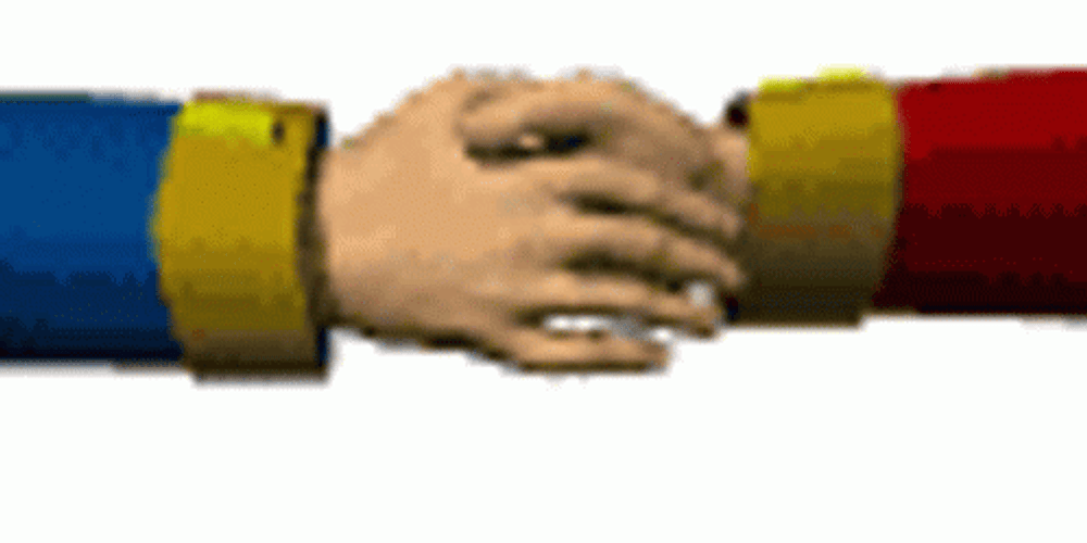Arnold Handshake Blue And Red Suit GIF