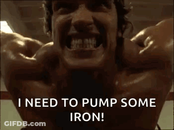 Arnold Schwarzenegger Flexing Says I Need To Pump Some Iron GIF