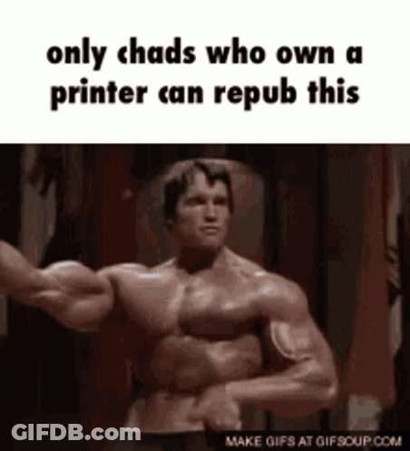 Arnold Schwarzenegger Is Flexing His Muscles In A Meme That Says Only Chads Who Own A Printer Can Repub This GIF