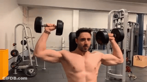 Arnold Schwarzenegger Lifting Dumbbell In Gym GIF