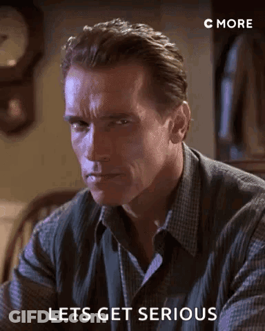 Arnold Schwarzenegger Says Let 'S Get Serious While Looking At The Camera GIF