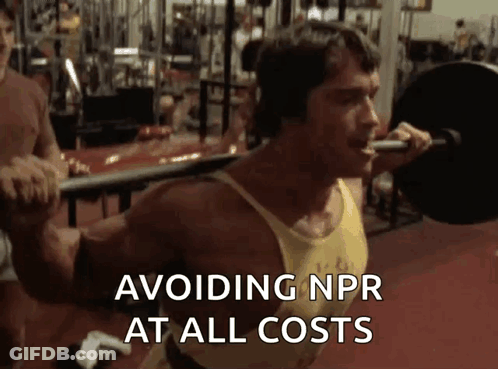 Arnold Schwarzenegger Squatting Avoiding NPR At All Costs GIF