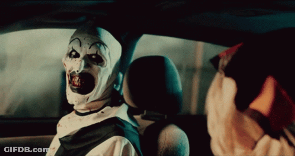 Art The Clown Sitting In Car With Girl GIF