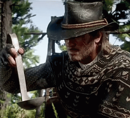 Arthur Morgan Holding Soup Ladle GIF