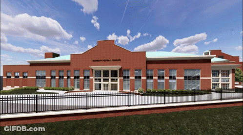 Artist Impression Of Brick Building Saying Northeast Football Complex GIF