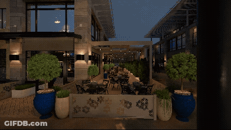Artist Impression Of Restaurant With Pergola GIF