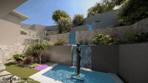 Artist Impression Of Swimming Pool And Waterfall GIF