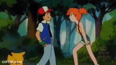 Ash And Misty Walking In Woods With Pikachu GIF