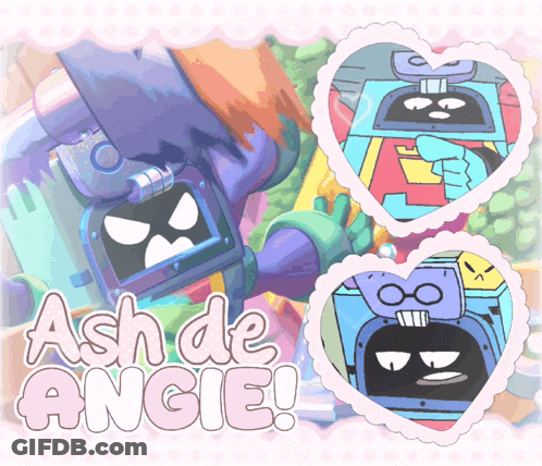 Ash De Angie Is The Name Of The Cartoon Character Shown On This Poster GIF