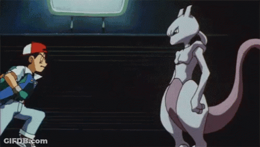 Ash Fighting Pokemon Mewtwo GIF
