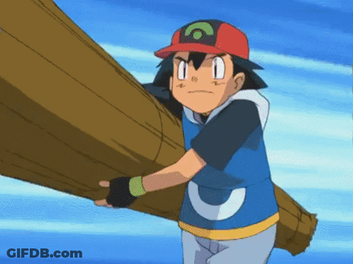 Ash Holding Large Wooden Stick GIF