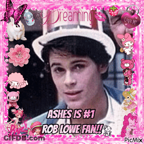 Ashes Is # 1 Rob Lowe Fan In A Pink Collage GIF